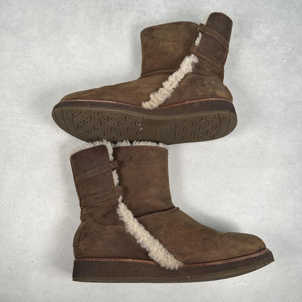 UGG Boots Womens Size 6.5 Brown Luisa Shearling Lined Leather - Picture 13 of 14